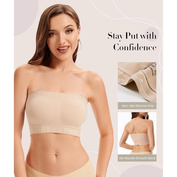 2 Pack Tan & Black Strapless Bras with Silicone Grip and Convertible Strap Small - Picture 7 of 10